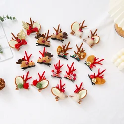 Christmas Hair Accessories Red Plush Antlers with Bells Cute Deer Ears Hairpin Headdress for Women Resin Ornaments Hair Pin Gift