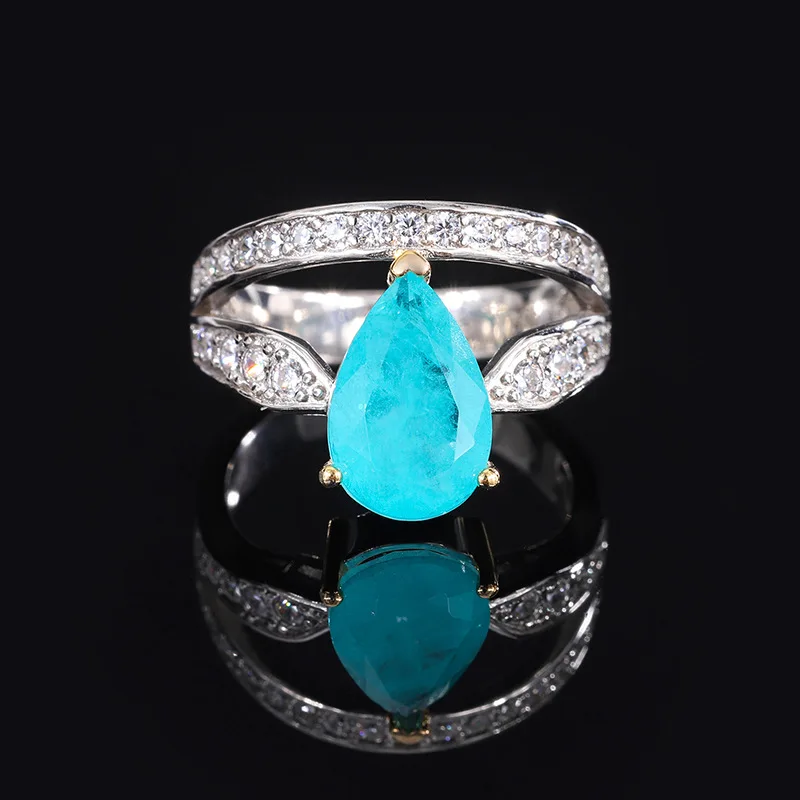S925 Silver Engagement Colorful Treasure Advanced Texture Creative Horse Eye 8 * 12 Diamond Ring Wholesale for Women's Jewelry