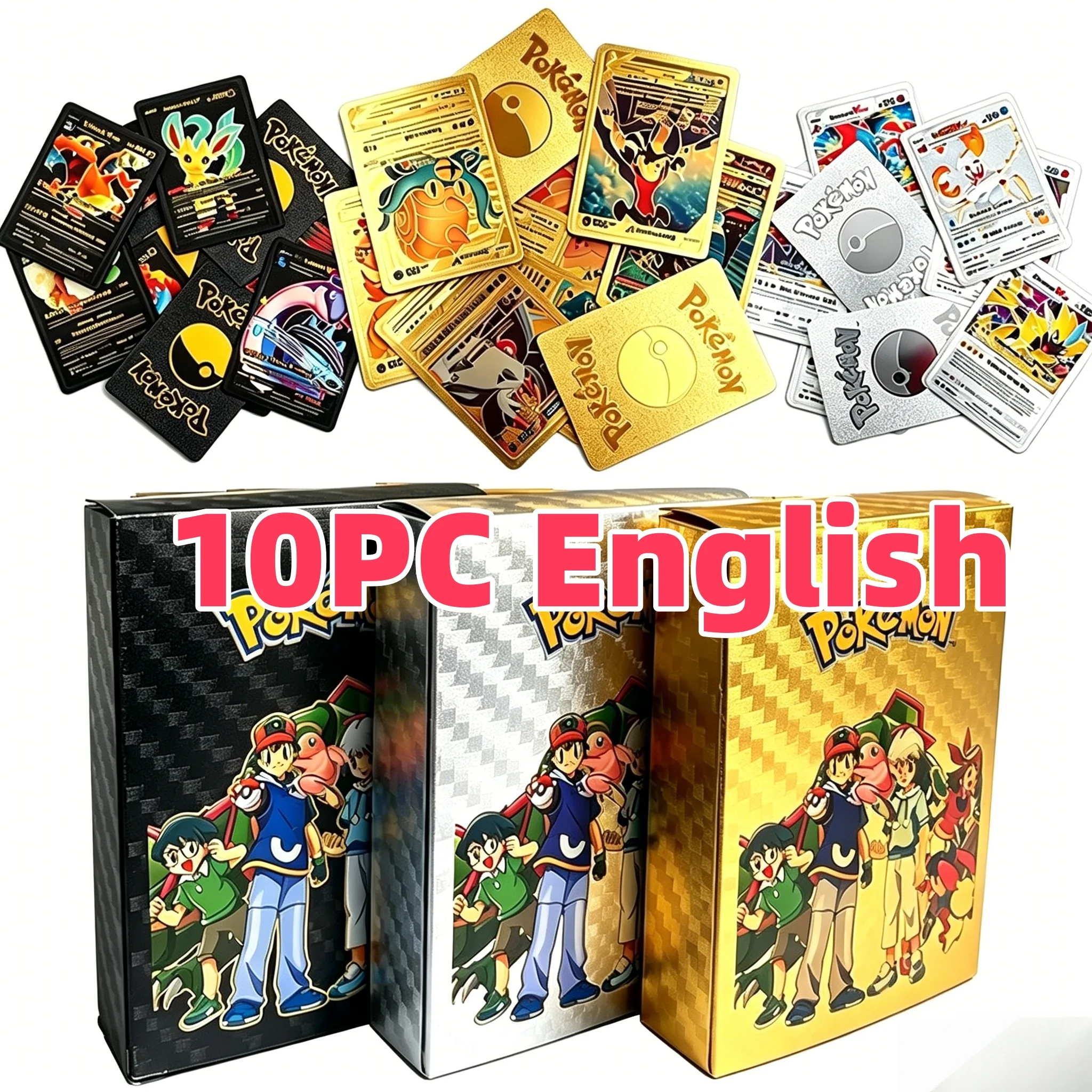 Paquete de 5/10 Tarjetas Pokémon Vmax GX con Lámina Dorada, Caja de Juego Interactiva, Juego de Batalla en Inglés y Español, Tarjetas Coleccionables Coloridas, Regalo