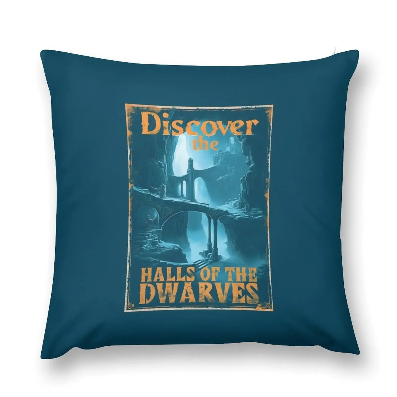 Discover the Halls of the Dwarves - Vintage Travel Poster - Fantasy Throw Pillow Cushion Cover Set Christmas Pillows pillow