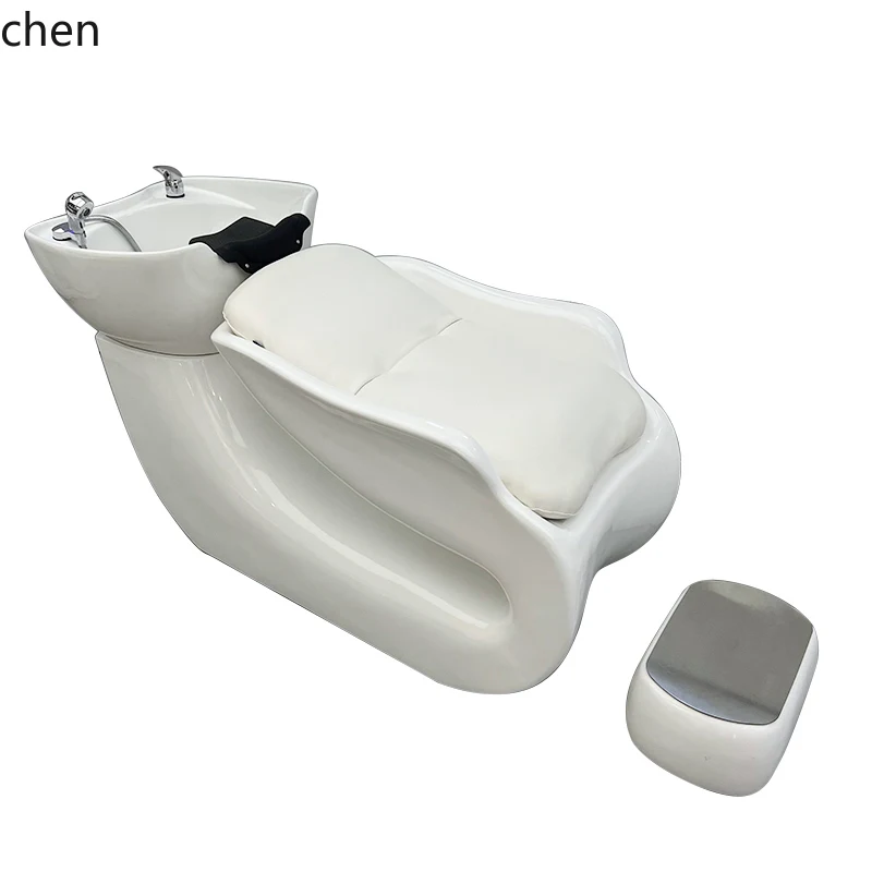 

ZC barber shop special semi-lying shampoo flush bed high-end fiberglass ceramic basin shampoo bed