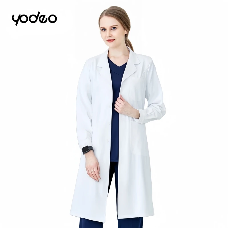 Bata de laboratorio blanca de manga larga Unisex, uniforme de médico, ropa de trabajo antiestática, bata blanca de laboratorio de cirugía plástica oral