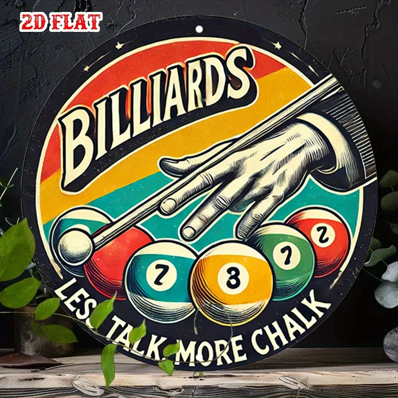 2D Flat - 1pc Round Sign for Billiards in a Retro Design, Perfect for Game Enthusiasts. Making It an Ideal Decoration
