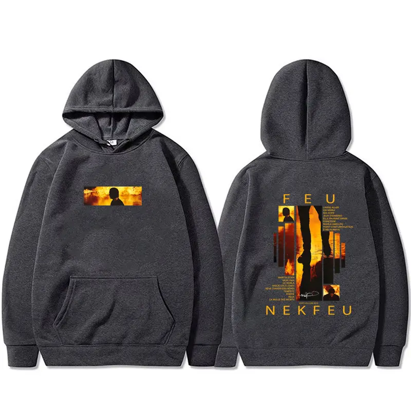 French Rapper Nekfeu Feu Graphic Hoodie Men Women Hip Hop Fashion Pop Music Pullover Man Casual Vintage Fleece Hooded Sweatshirt