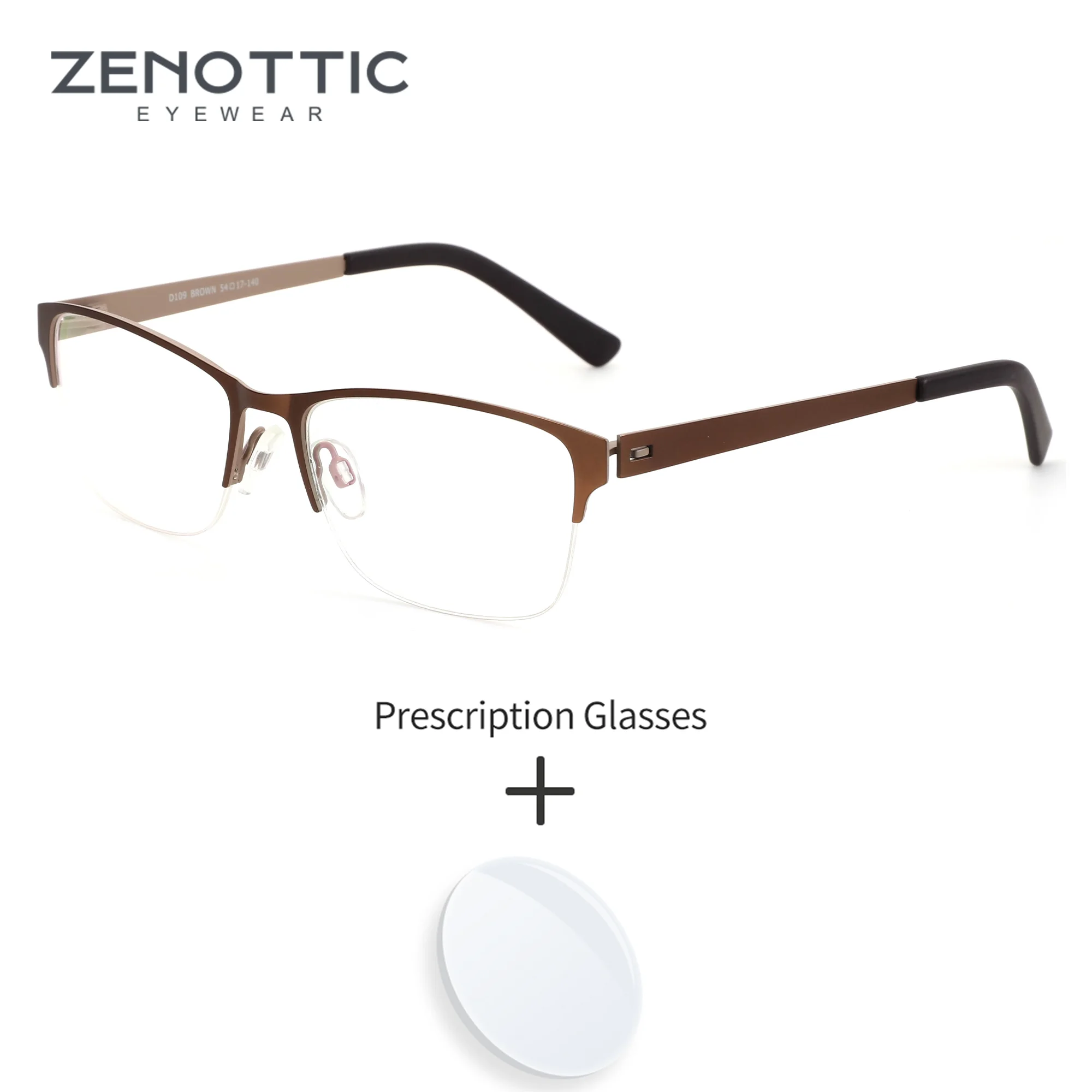 ZENOTTIC S Size Unisex Square Half Rim Glasses Metal Frame Progressive Multifocal Prescription Lenses