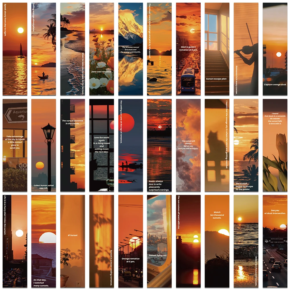 30pcs Sunset Scenery Bookmarks Reading Pages Book Bookmarks Pages Marked Paper Cards Stationery School Supplies For Kids