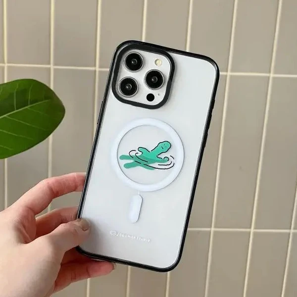 Cartoon Dinosaur 2.0 Acrylic Black Border MagSafe Phone Case Cover for IPhone 12 13 14 15 Pro Max Case for IPhone 15 Pro Max