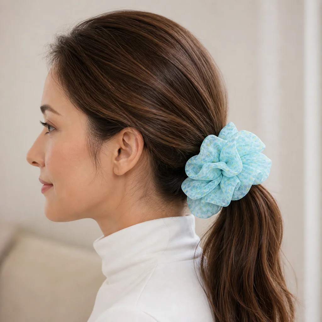 Handmade Pattern Single-Layer Scrunchie Handmade Elastic Hair Tie for Ponytail and Bun, Soft Gathered Hair
