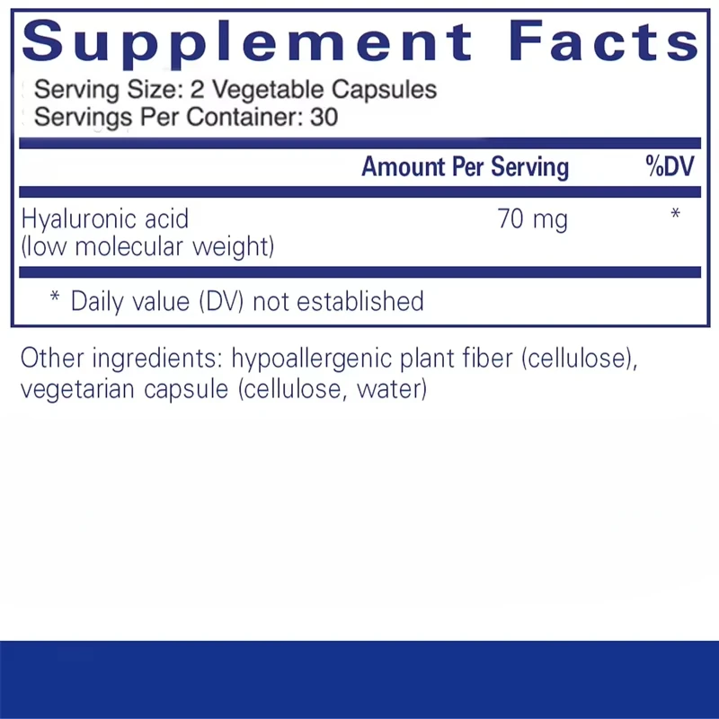Kwas hialuronowy Nawilżanie skóry Smarowanie stawów i zdrowie stawów Wysoce chłonny wegetariański i niemograniczny -60 kapsułek