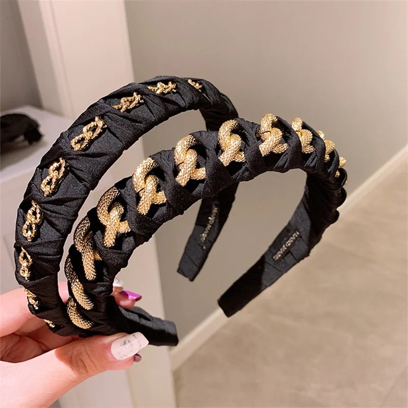 

Fashion Women Alloy Chain Hairband Hair Accessories Hair Band Hoop Girl Headwear Adult Handmade Solid Twist Headbands