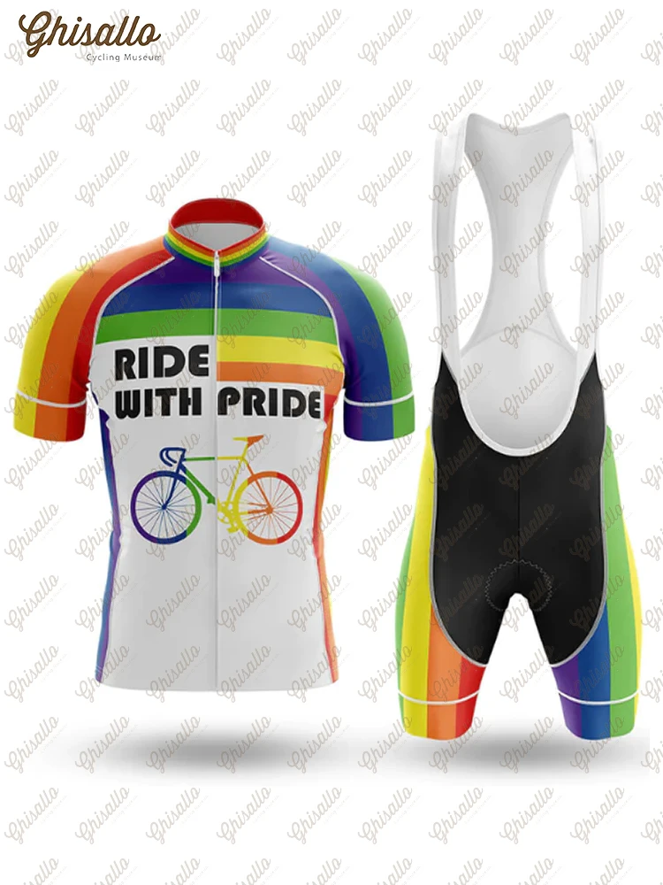 AliExpress Ghisallo Team Ride with Pride Cycling Jersey Set, Road Bike Equipment, Men's Cycling Shirt, Quick Dry Bicycle Clothes, New