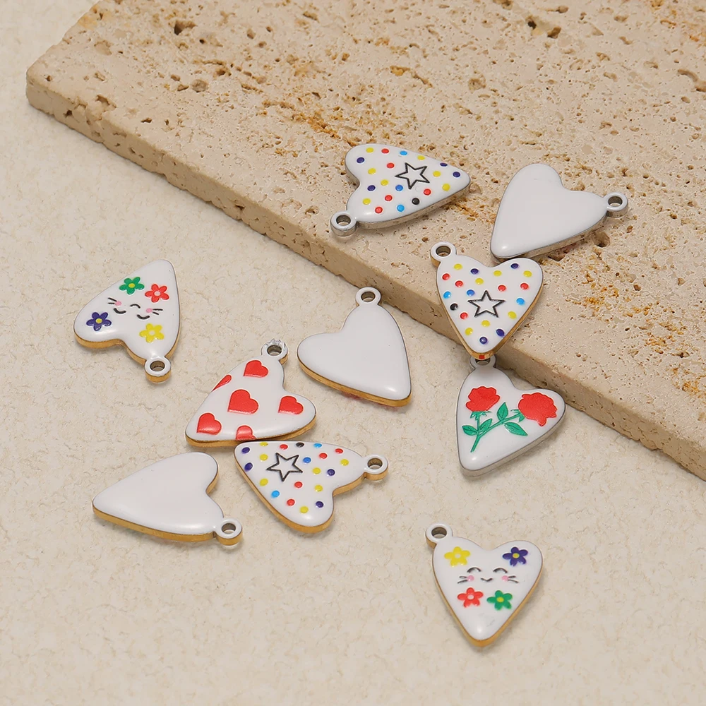 5 Stück Edelstahl-Charms mit niedlichem Emaille-Herz für DIY-Kinderhalsketten, Anhänger, Armbänder, Zubehör für Damen-Schmuck und Ohrringe – Detail 4