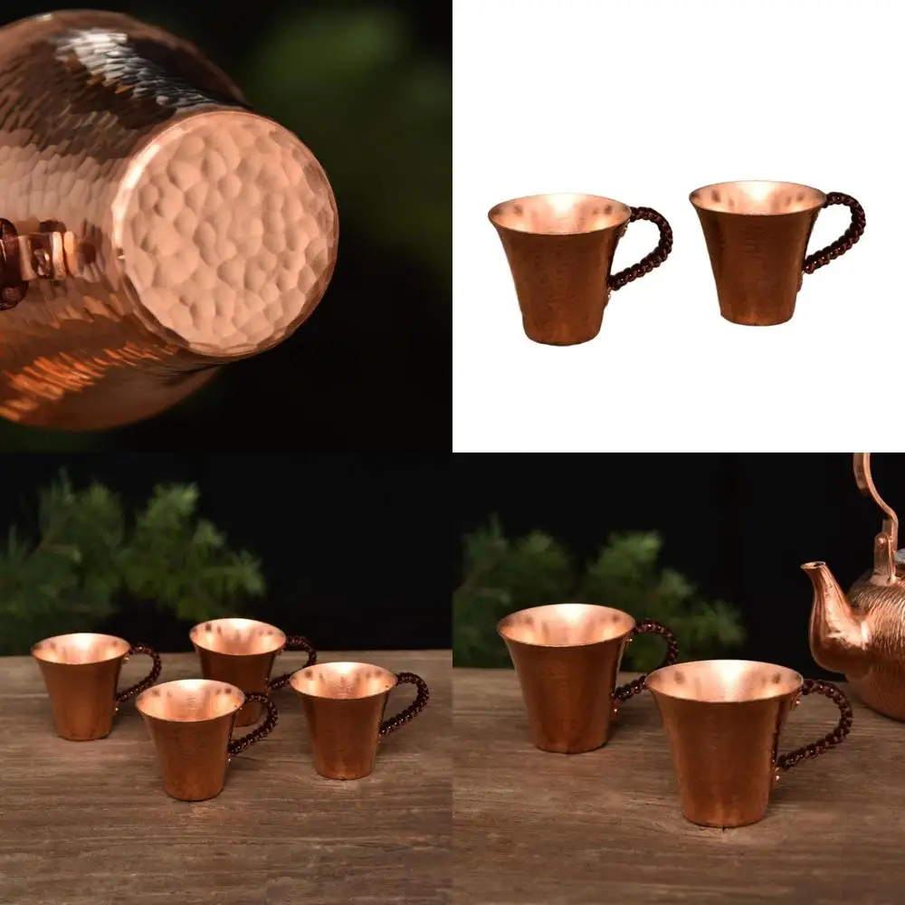 

Чайная чашка из цельной меди ручной работы Duo, чайный сервиз из медного посуды Artisan, пара медных кружек с гравировкой