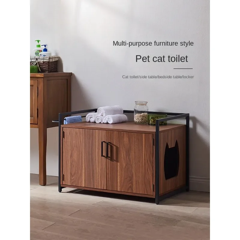 Wooden Furniture Style Cat Litter Box with Enclosed Toilet, Deodorization and Sand Storage