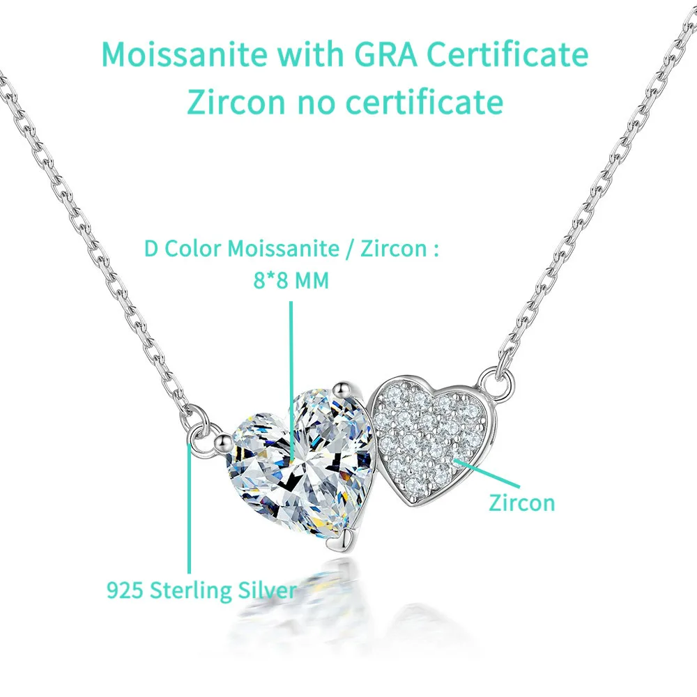 JH 925 فضة على شكل قلب مويسانيتي قلادة للنساء الزركون D VVS1 غرامة مجوهرات مختبر الأحجار الكريمة قلادة قلادة #6