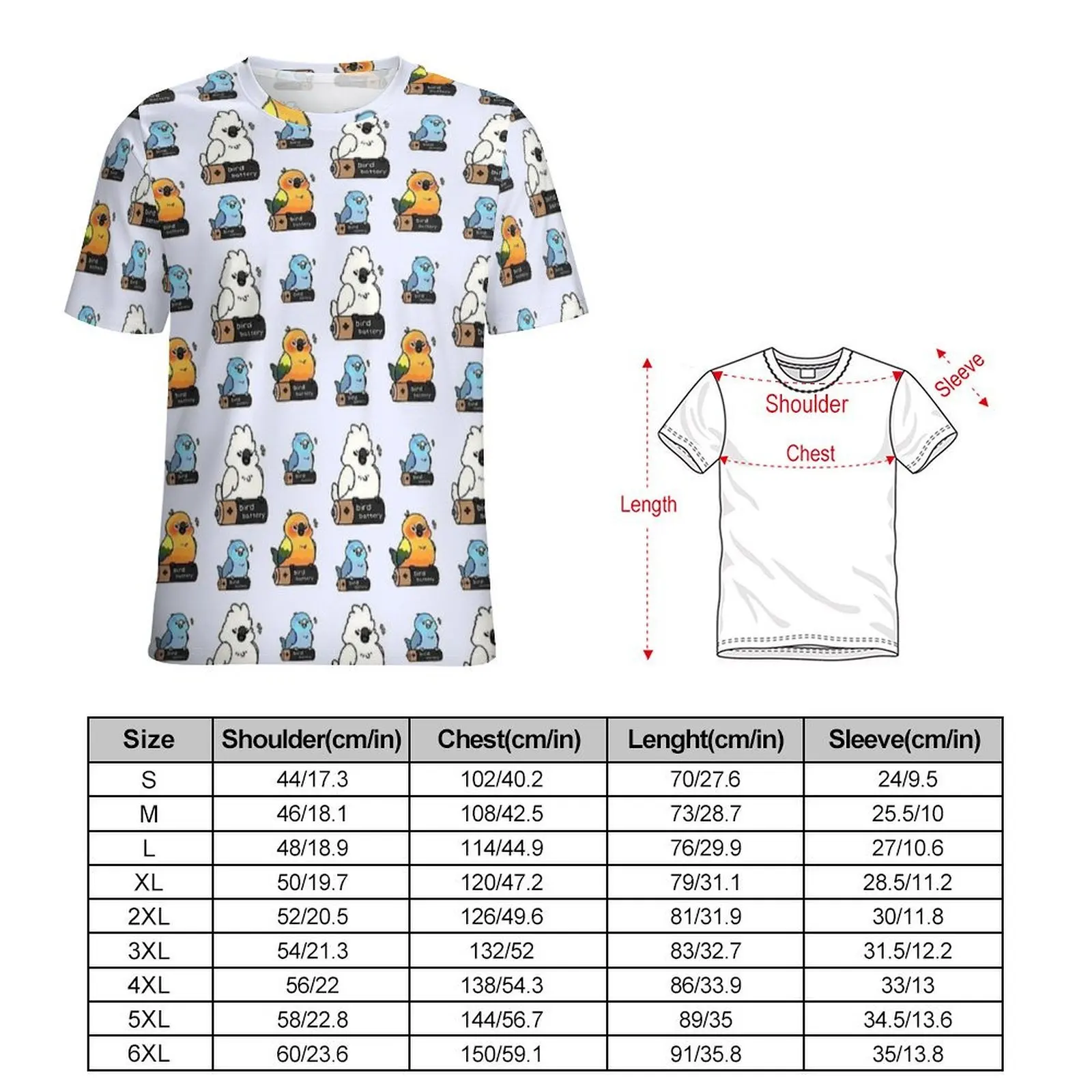Men Comic Parrots Sticker Print T-Shirt  Novelty T Shirts Short-Sleeved Graphic Tops Cheap Summer Y2K Fun Big Size Clothing