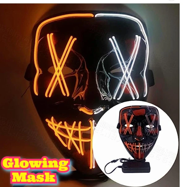 

Halloween Glowing Mask Scary Cloak Cape Costume Set Adult Terror Outfit Cosplay Party Props Full Face Cover Festival Dance Scary