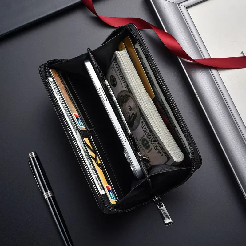 PU Leather Wallet Men's Large Capacity Wallets Zipper Clutch card holder Wallets Balck Short Purse for Male carteras de mujer