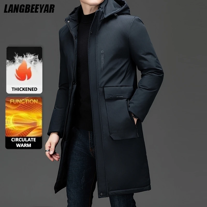 

High End Long Thicken Winter New Brand Casual Fashion Hooded Parka Jacket Heavy Windbreaker Outdoor Windproof Coats Outerwear