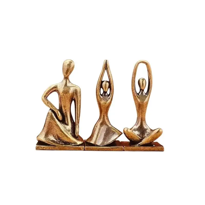 Pure Brass Yoga Girl Figurine Nordic Light Luxury Abstract Dancer Statue Home Office Desktop Decoration Gift