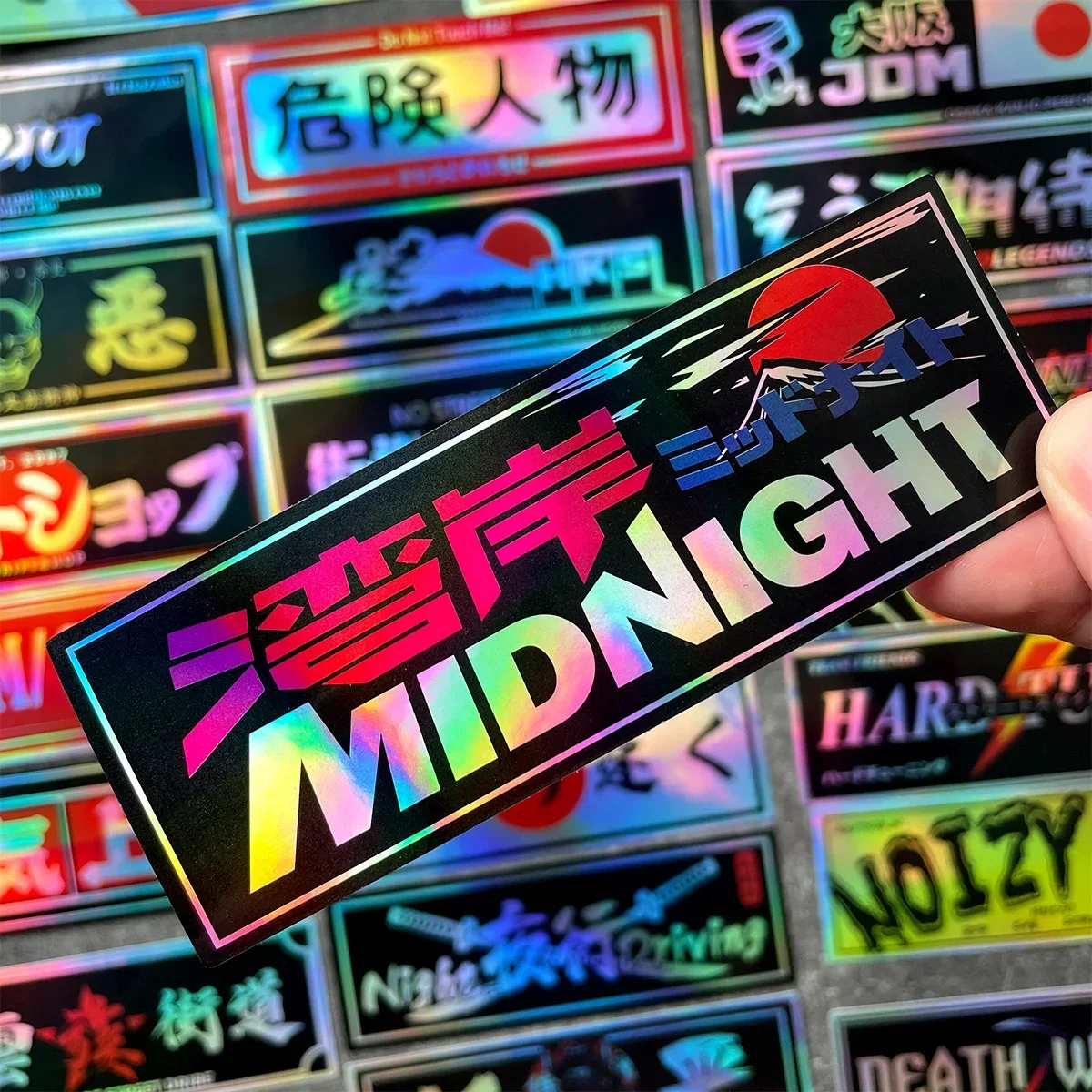 24PCS/Pack 12cm Long JDM Samurai Stickers Laser Rainbow Car Window Windshield Motorcycle Body Moto Helmet Accessories Decals