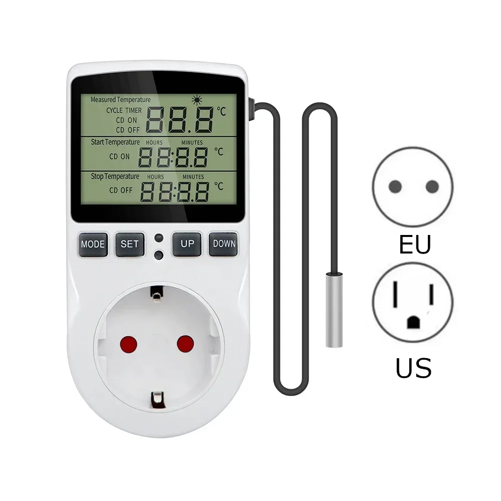 Timer Socket Digital Thermostat 220v Temperature Controller Socket Outlet With Timer Switch Cooling Heating Temperature Sensor