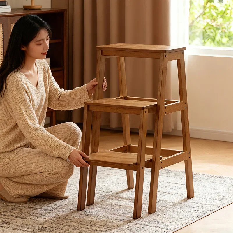 Sturdy Two Step Ladder Stool Bamboo Multipurpose Kitchen Living Room Storage Rack Ladder for Home Step Stool  Step Ladder