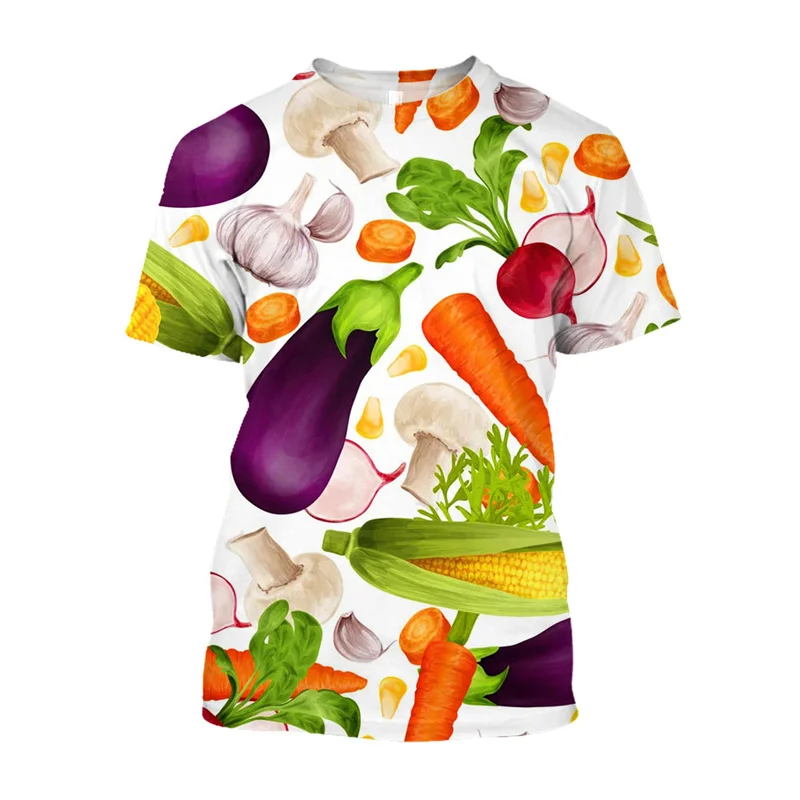 3D Food Corn Plant Graphic T Shirt For Men Casual Oversize Streetwear O Neck Short Sleeve Tops Eggplant Printed Men Clothing