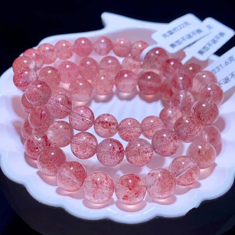 

Natural Strawberry Quartz Bracelet Super 7 Crystal Triple-Layer Purple Hair Crystal Beads Jewelry for Women Reiki Healing Energy