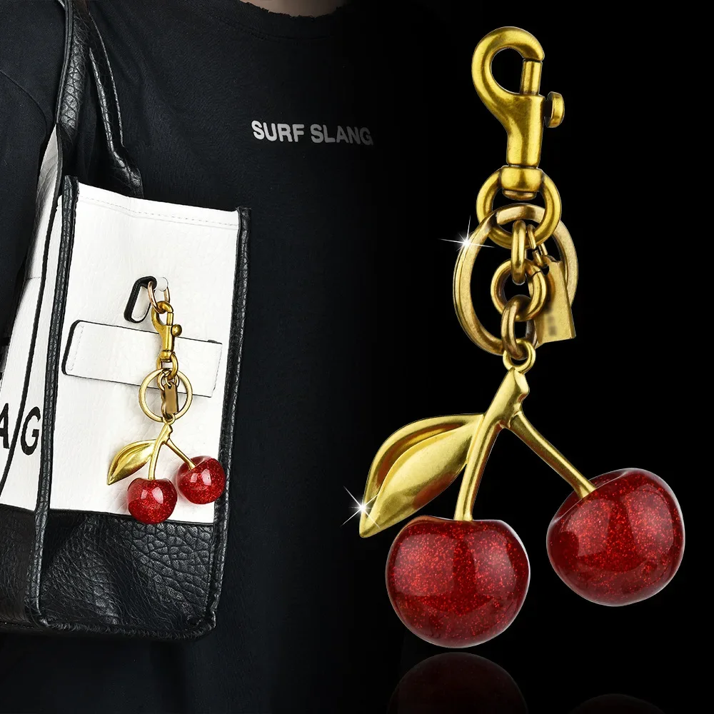 Fashion Red Cherry Keychain Accessories Summer Fruits Cherries Pendant Car Keyring for Women Men Jewelry Bag Accessories Gift