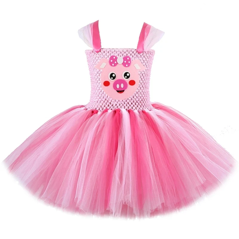 Pink Pig Tutu Dress for Baby Girls Birthday Party Dresses Children Halloween Cosplay Costumes Toddler Kids New Year Clothes Set