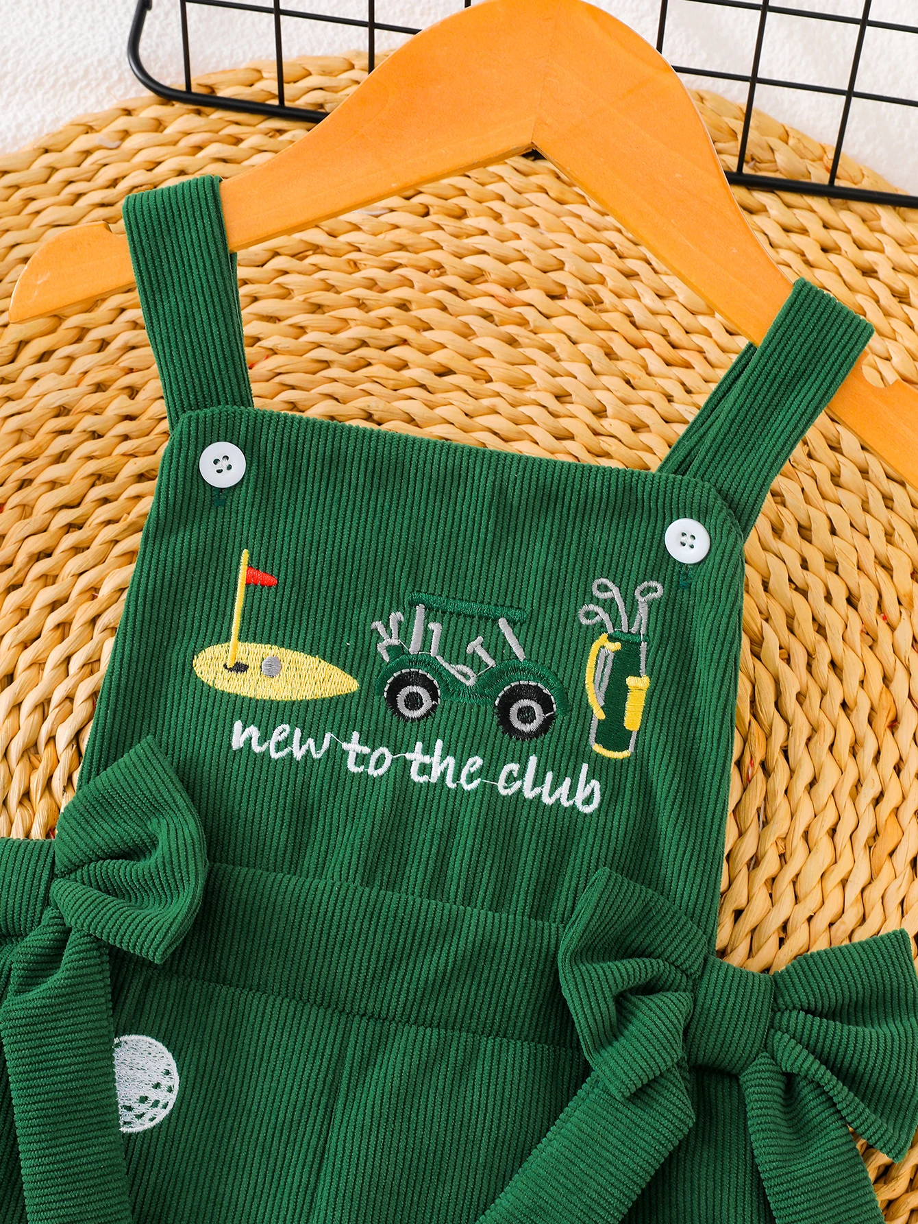 1-5Y Toddler Girls Golf Corduroy Flared Bell Bottom Overalls Kids Bow Sling Jumpsuit With Golf Ball Embroidery