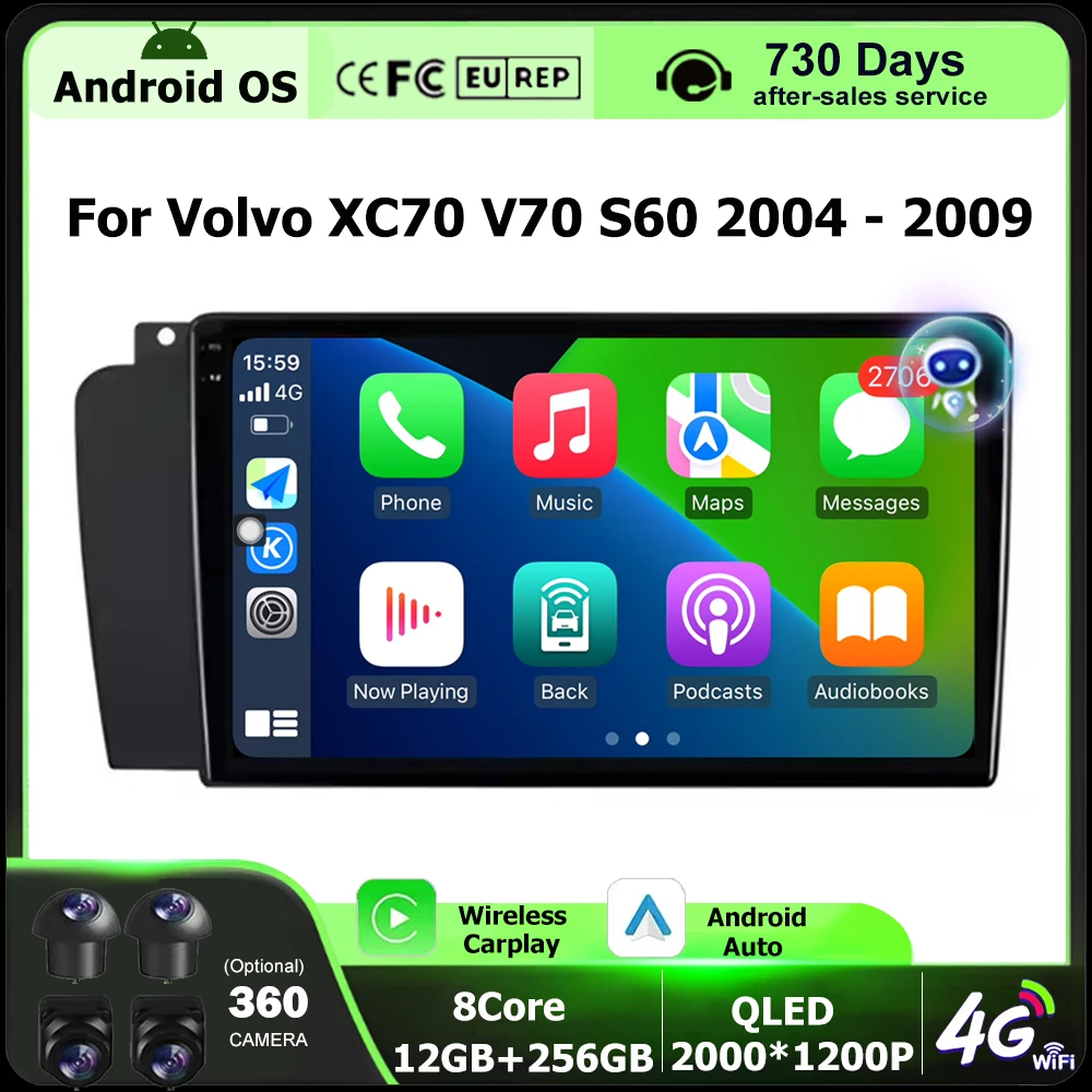 

9 Inch For Volvo XC70 V70 S60 2004 2005 2006 2007 2008 2009 Android Auto Car Radio Multimedia Video Player Stereo BT DSP Carplay