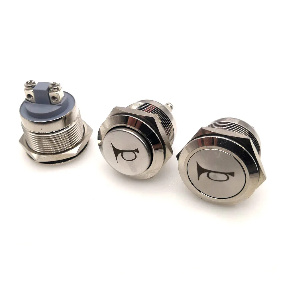 22mm Push Button Horn Switch 5A Momentary  Waterproof  Metal Screw Terminal Feet 1NO  Custom Symbol Logo