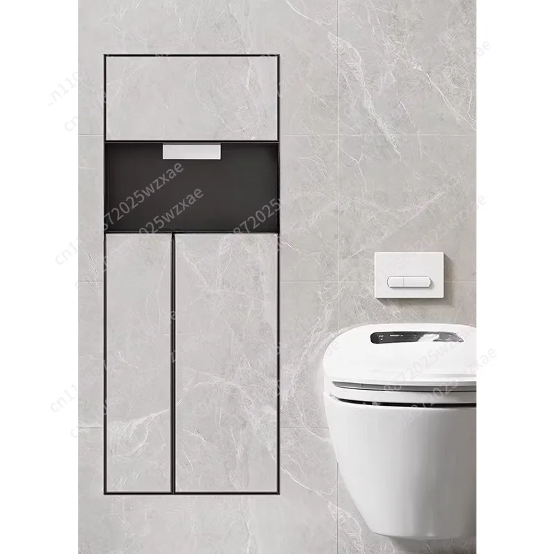 Stainless steel toilet tiles embedded in hidden trash can multi-function toilet brush niche