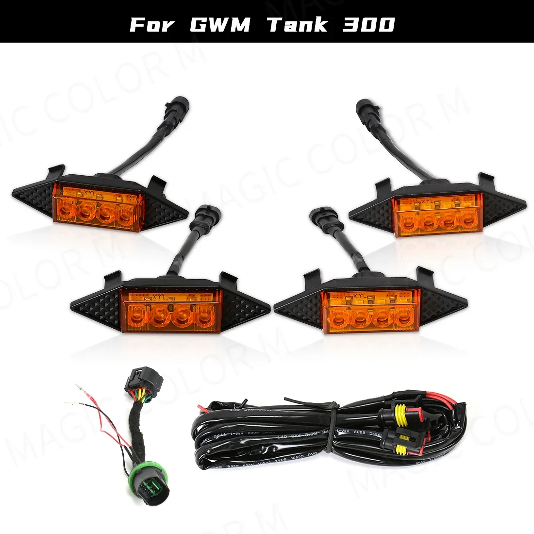 4Pcs Grill Car LED Light For GWM Tank 300 2021 2022 2023 2024 Front Grille Lights Amber Warning DRL Daytime Running Daylights