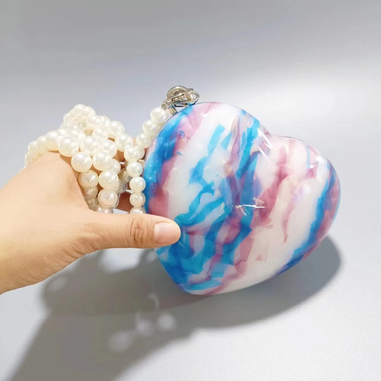 Trendy Wallet Designer Small Mini Heart Acrylic Evening Bag Luxury Women Marble Wedding Lady Clutch Purse Love Beach Handbags