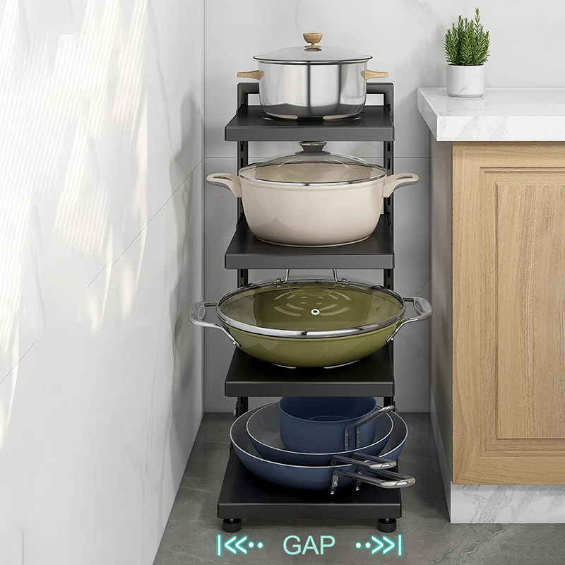 

Multi-layer Storage Rack Adjustable shelves and Pot Partition Carbon Steel Under Sink or Countertop Pot Rack Kitchen Storage
