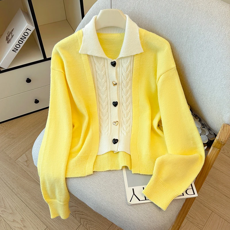 새로운 가을 긴팔 패션 여성 가디건 스웨터 니트 코트 턴다운 칼라 싱글 브레스티드 한국 캐주얼 여성 상의