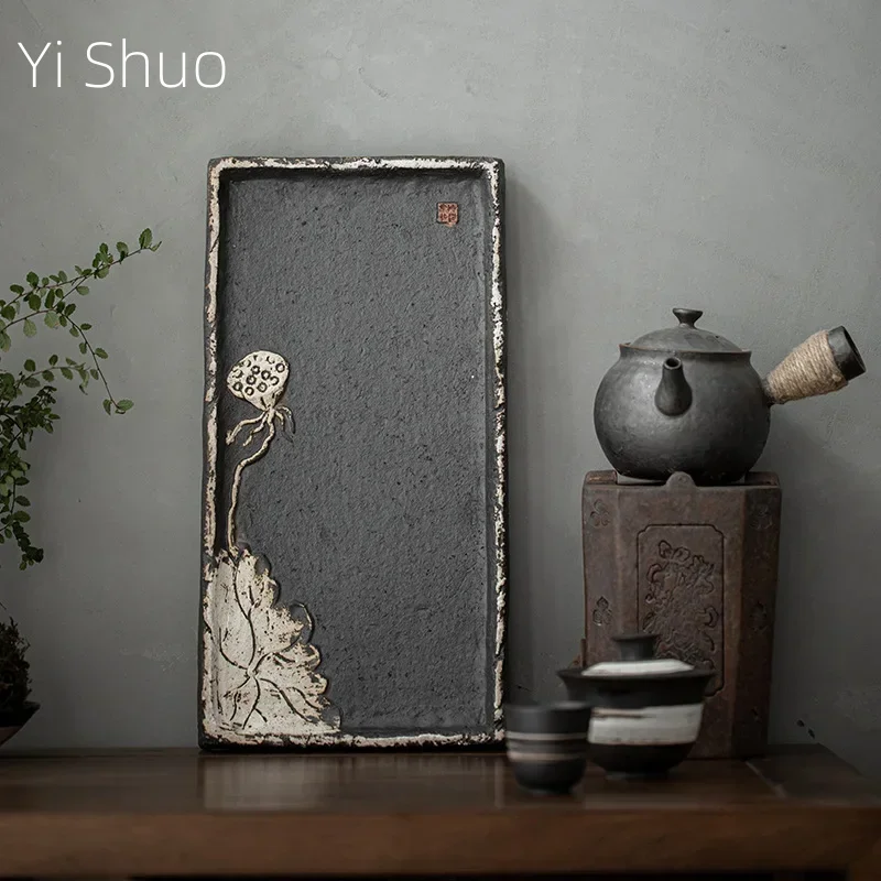 Silent Wind Rectangular Plate Stoneware Kung Fu Tea Teaware Ceramic Tea Tray Tea Table Ceramic Tea Tray Serving Tray