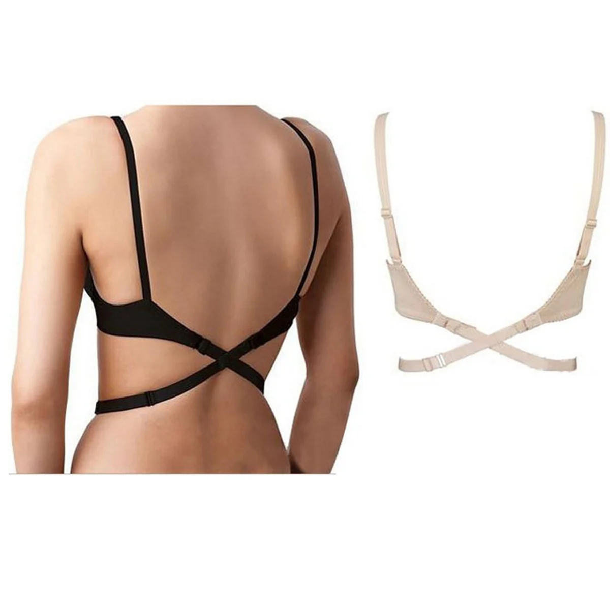 Extensor conversor de alça de sutiã com costas baixas, 3 ganchos, alça ajustável para vestido sem costas, camisa, decote em v, extensor de sutiã sem costas