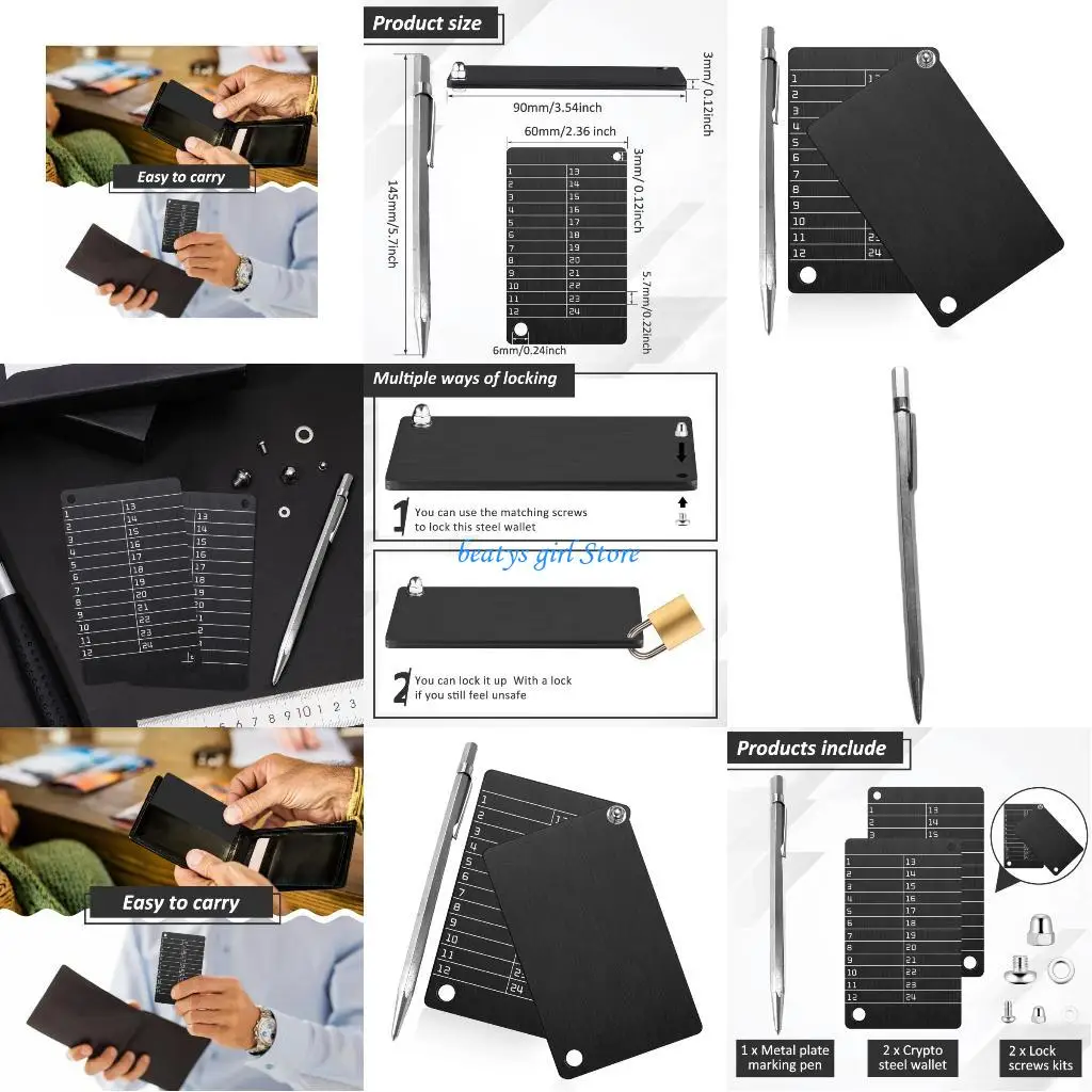 

C7AB 2 Permanent Steel Wallets Set Includes Locking Screws And Metal Engraving Tool