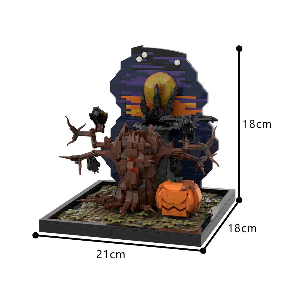 MOC Halloween Tree & Pumpkin Building Blocks Crow Pumpkin Creative Design Medieval House Scene Diorama Brick Toy Gift