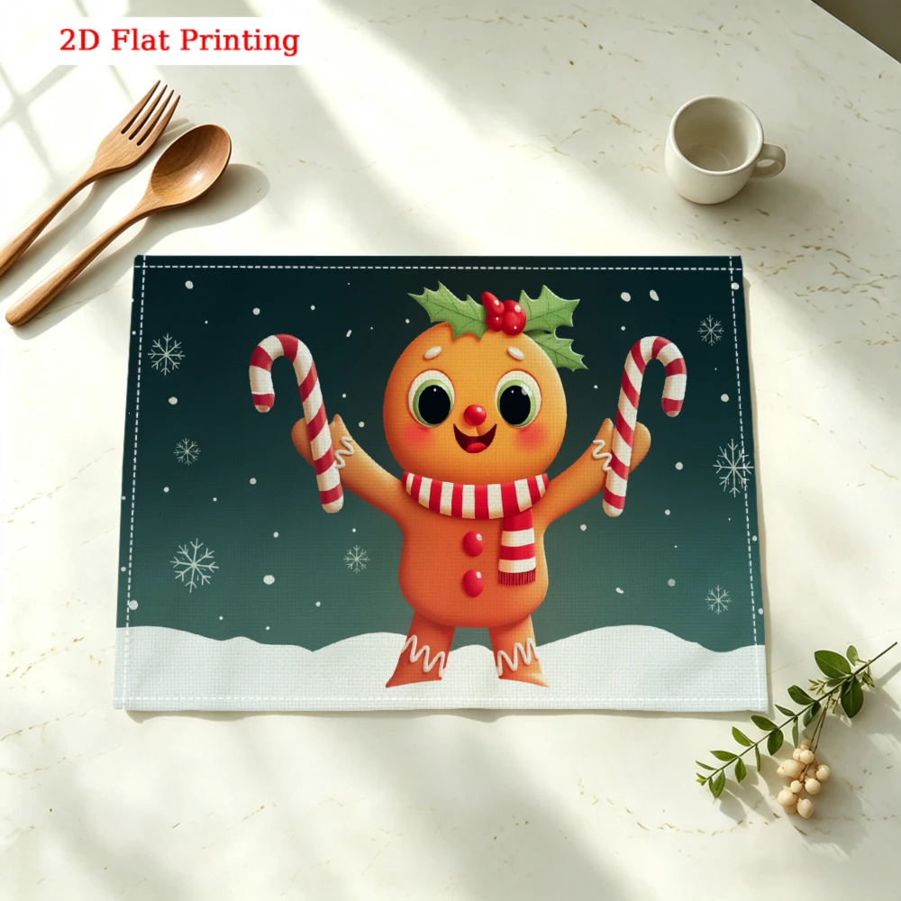 Cute Gingerbread Man Holding Candy Canes Kitchen Placemat Coaster Linen Pad Dish Coffee Cup Table Mat 30x40cm Home Decor