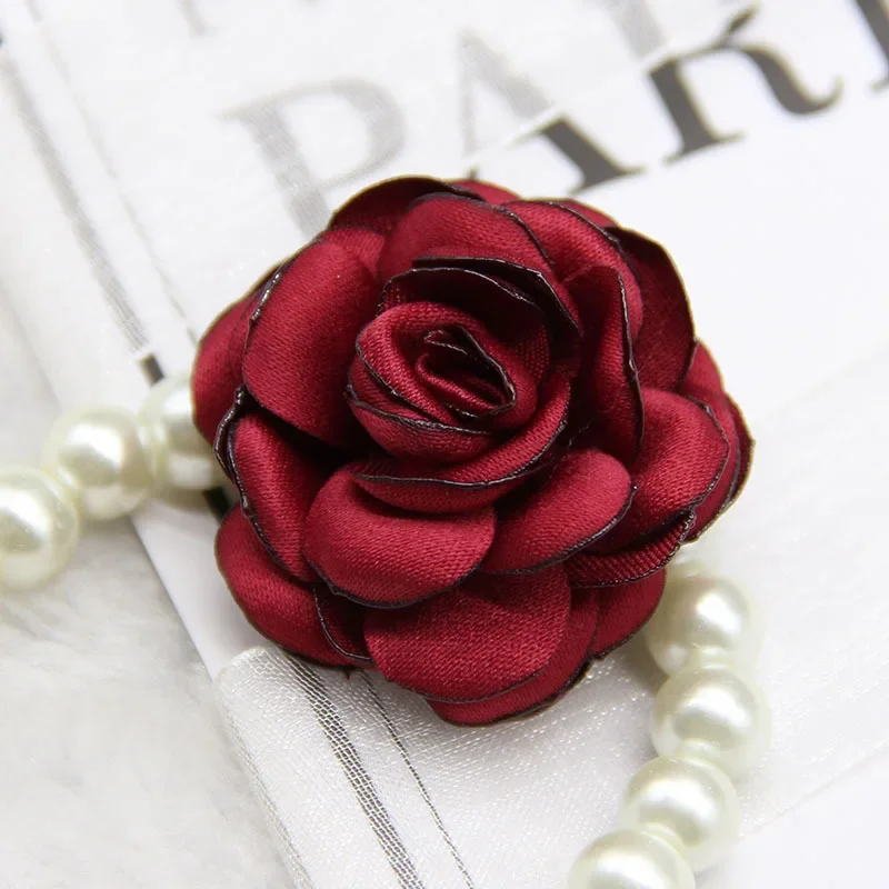 

Rose Artificial Burnt Edge Rose Flowers Hairpin Brooch Accessories Fabric Rose Bud Flower For Wedding Dress DIY Craft Bride Hair