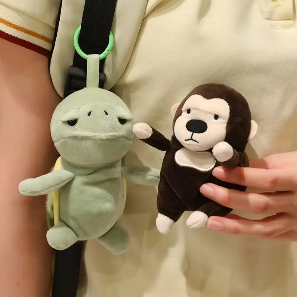 Mini Size Turtle Pendant Cartoon Design Soft Fluffy Gorilla Stuffed Compact Style 13cm Monkey Keychain Bag Charm