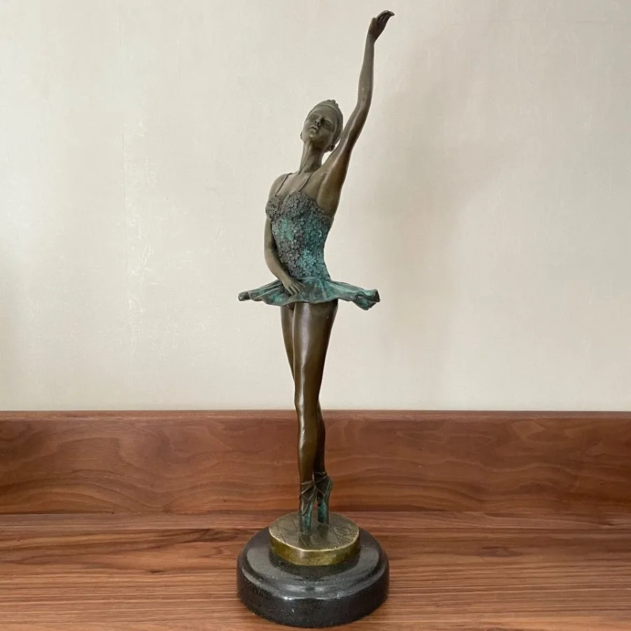 Bronze Ballet Statue Graceful Ballerina Dancer Bronze Sculpture Female Figurine Handcrafts for Home Decor Dancing Lover Gifts