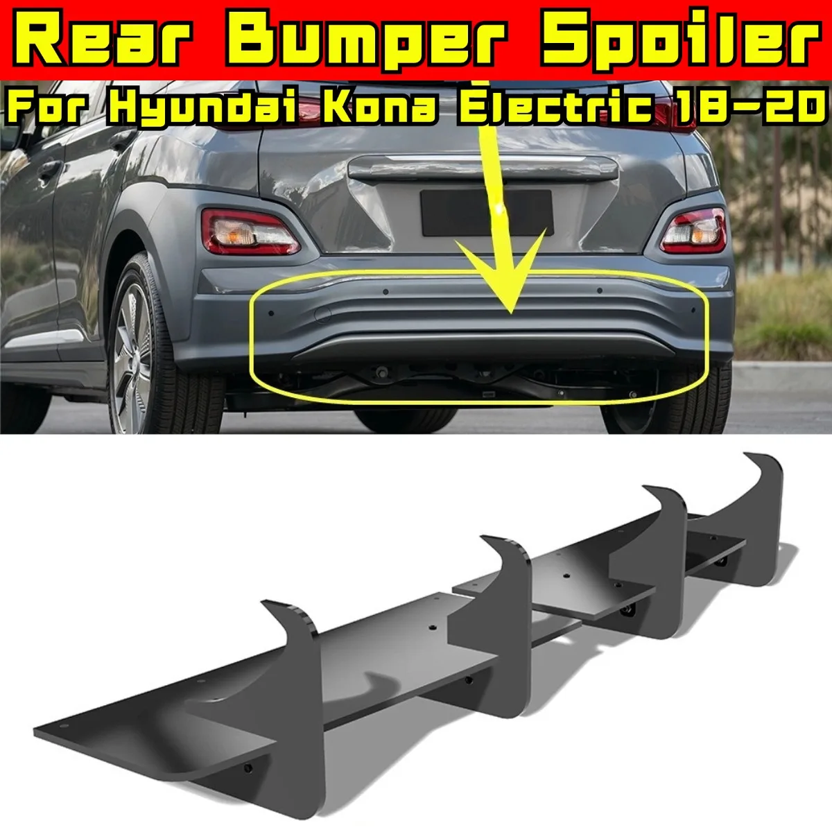 For Hyundai Kona Electric 2018-2020 Car Rear Bumper Spoiler Lip Diffuser Modification Part Bumper Guard Cover Car Accessories