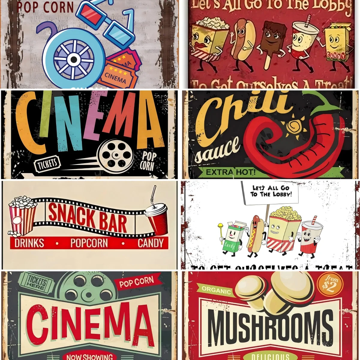 Póster infantil de Metalls, Metal, aluminio, Zeichen,mbol Keller Bar, Kartenspiel, película frische, palomitas de maíz, mantequilla, Kunst Meta, 1 ud.