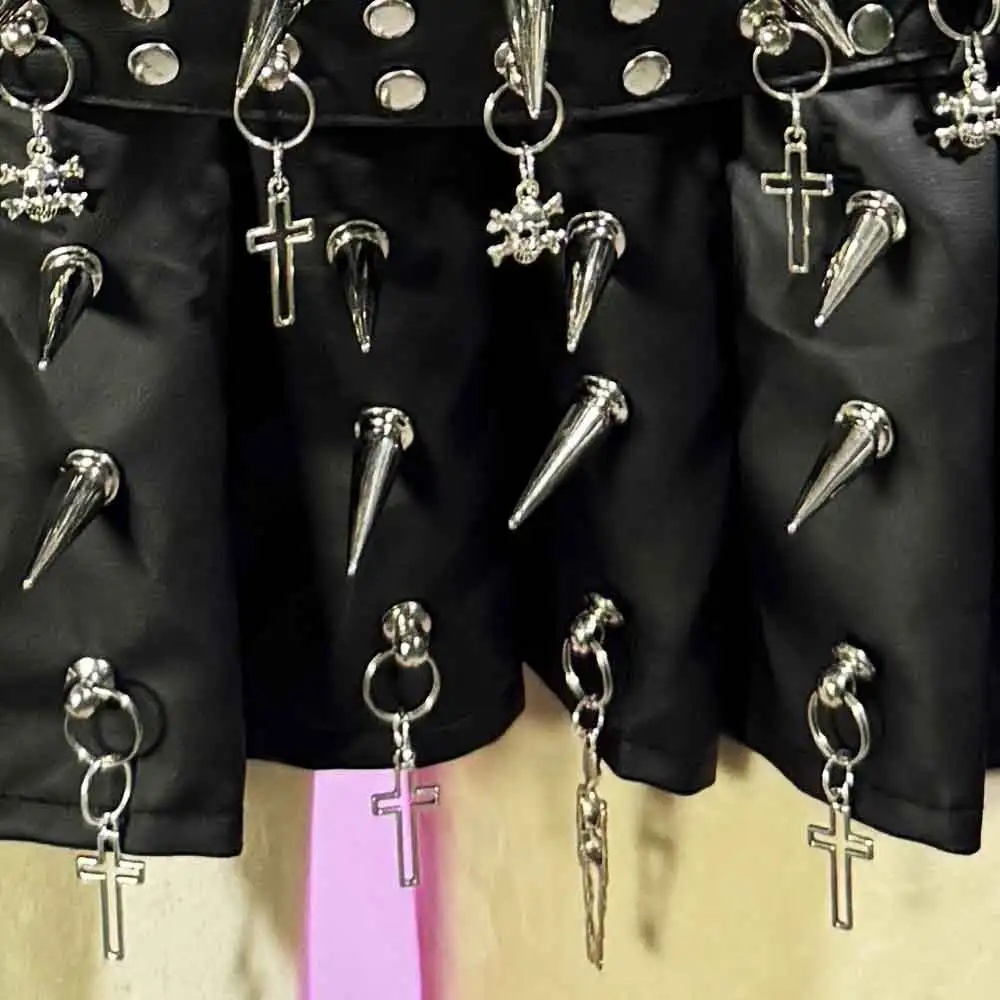 يدوية الجرونج في سن المراهقة E-الفتيات لتقوم بها بنفسك 90s الصليب الشرير الصخرة رصع Harajuku القوطية التنانير ملابس للنادي القوطي Y2K جلد نباتي ايكو ايمو